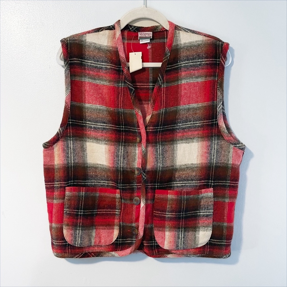 Vintage 90s | Wool Blend Plaid Vest